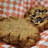 Vegan cookies peanut  butter and peanut butter chocolate walnut at Bunzy's & Booze in Colorado Springs