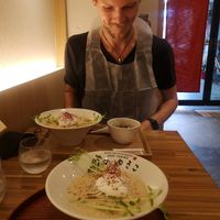 Interior with ramen at Uno Yukiko - Gion Soy Milk Ramen - ぎをん豆乳らーめん うのゆきこ in Kyoto