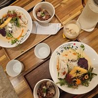 Ramen with spicy oil, rice and soy amaretto drink at Uno Yukiko - Gion Soy Milk Ramen - ぎをん豆乳らーめん うのゆきこ in Kyoto