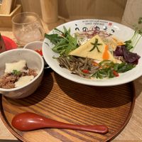 Ramen with dandan noodles, side of soy cheese and rice  at Uno Yukiko - Gion Soy Milk Ramen - ぎをん豆乳らーめん うのゆきこ in Kyoto