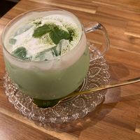 Matcha soy milk drink. I love that color! at Uno Yukiko - Gion Soy Milk Ramen - ぎをん豆乳らーめん うのゆきこ in Kyoto