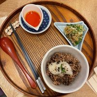 Fermented tofu cheese on rice and pickles  at Uno Yukiko - Gion Soy Milk Ramen - ぎをん豆乳らーめん うのゆきこ in Kyoto