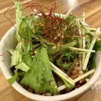 Seasoned brown rice with salad greens and tasty bits of veggies   at Uno Yukiko - Gion Soy Milk Ramen - ぎをん豆乳らーめん うのゆきこ in Kyoto