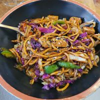 Noodle wok with tofu - in black bean sauce at Favorito mi Lugar in Sevilla