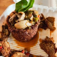 Crispy mofongo ordered to go but I stayed at Next Stop Vegan in Brooklyn