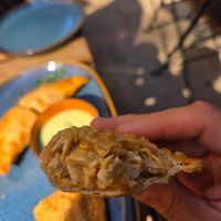 Inside Filling of Chick'N   Cheese at Next Stop Vegan in Brooklyn