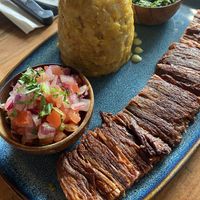 Mofongo and flank steak  at Next Stop Vegan in Brooklyn