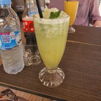 Mint lemonade and fruit smoothie in the back at Garden Coffee in Fes