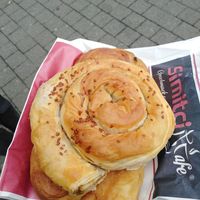 the rolled spinach burek (underneath), and the rolled aubergine borek. would reccommend the spinach one especially! at Simitçi Café in Bamberg