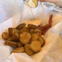 Fried pickles with Vegan ranch  at Toasty's Tavern in Louisville