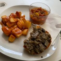 Patatas bravas, pisto y tosta de berenjena   at El Rincón De Los Reyes in Granada