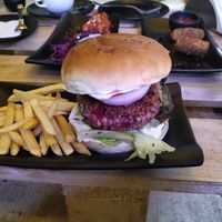 Beetroot-quinoa burger at Crossways Plant Based Cafe in Pune