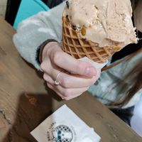 Peanut butter crunch on a waffle cone at The Dolly Llama in Los Angeles