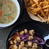 Buddha bowl, green curry and sweet potato fries!  at The Big Easy Phnom Penh in Phnom Penh