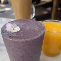 Blueberry Bomb Smoothie (Blueberry, banana, chia seeds, dates, almond butter, almond milk). Absolutely delicious - and they got others, as well   at Kanéla Café  in Cape Town