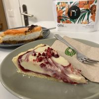 Vegan orange cheesecake and vegan white chocolate and berry tart   at Ratio Coffee in Salzburg