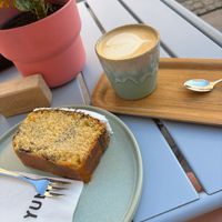 Lemon-Poppy seed cake + Cappuccino at Ratio Coffee in Salzburg