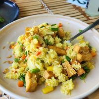 Tofu fried rice (make sure you specify vegan / no egg) at Hello Banh Mi in Mount Maunganui