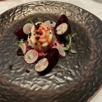 Third course of the vegan menu: Celeriac Rose, Baby Beets, Garden Radish, Kalamata Olive Soil & Red Apple Caramel  at Six by Nico in Glasgow