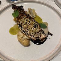 Fifth course of the vegan menu: Charred Hispi Cabbage, Soy Glaze, Cauliflower, Choucroute, Apple Gel & Mustard Dressing  at Six by Nico in Glasgow