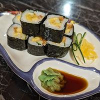 Banana maki. The side dish is papaya, not ginger! Pretty cool! at Qi Fu Healthy Park Vegetarian in Ipoh