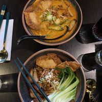 Laksa and gan Lee mee with char Sui and wonton   at Soul Vegan in Edinburgh