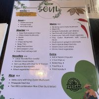 Menu at Soul Vegan in Edinburgh