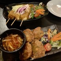 Deep fried sweet corn fritter and satay tofu   at Soul Vegan in Edinburgh