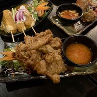 Crispy mixed mushrooms, satay tofu and sweet corn fritter   at Soul Vegan in Edinburgh