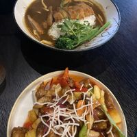 Katsu Curry and Sweet and Sour Lions Mane  at Soul Vegan in Edinburgh
