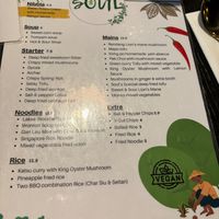 Menu at Soul Vegan in Edinburgh