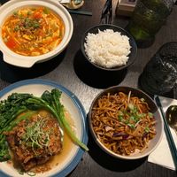 At the top: Mapo Tofu and Boiled Rice.
Up front: Soul's Special Deep Fried Tofu with Fried Noodles. at Soul Vegan in Edinburgh