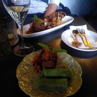 Desserts: Fried bananas and pandan pancakes (both with chocolate ice cream) at Soul Vegan in Edinburgh