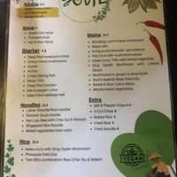 Menu  at Soul Vegan in Edinburgh