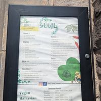 Menu at Soul Vegan in Edinburgh