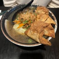 Noodles + dumplings in rich broth   at Soul Vegan in Edinburgh