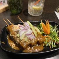Tofu Satay and a lovely gin  at Soul Vegan in Edinburgh