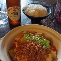 Mopu tofu and boiled rice at Soul Vegan in Edinburgh