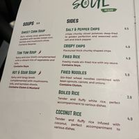 Menu   at Soul Vegan in Edinburgh