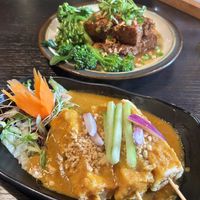 Satay tofu, and deep friend tofu with broccoli   at Soul Vegan in Edinburgh