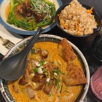 Laksa and fried ricee  at Soul Vegan in Edinburgh