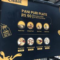 Menu board  at Vrndavana's Pani Puri in Moka