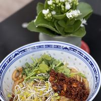 Noodle Bowl mit marinierte Udon Nudeln, Sprossen und Koriander in scharfer Erdnusssauce  at Kaschemme in Nuremberg