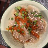 Vegetable dumplings with chili and pepper sauce (spicy)  at Kaschemme in Nuremberg