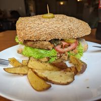 Chickpea burger. Quite dry and only good if no alternative is present. at WOW Healthy Food Coffee in Sucre