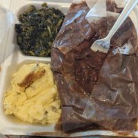 Red beans and rice, potato salad, collard greens at Veganish Vibes in Baton Rouge
