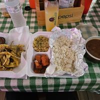 Red bean special with candied yams and lima beans. at Veganish Vibes in Baton Rouge