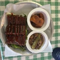 “Ribs”, candied yams and beans  at Veganish Vibes in Baton Rouge