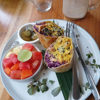 Vegan breakfast burrito at Pachamama Organic Cafe and Private Villa in 