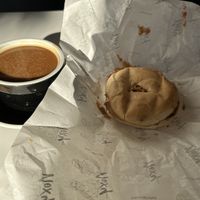 Bagel with PB&J and coffee  at Noxy Brothers in London